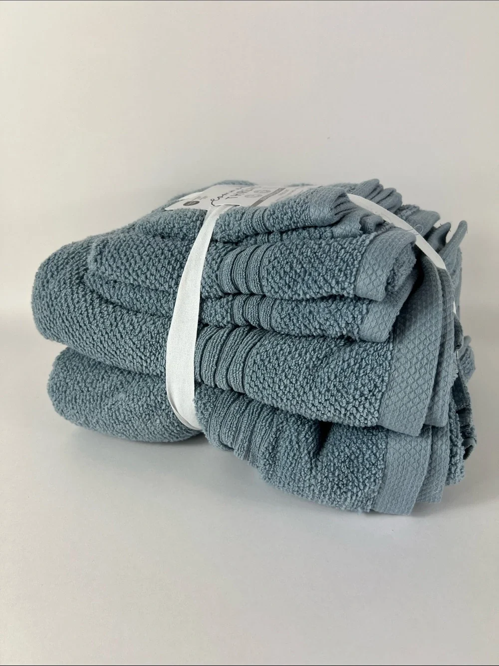 Common Thread Bath Towel Set Steel Blue Soft Zero Twist Cotton 6 Pc NEW